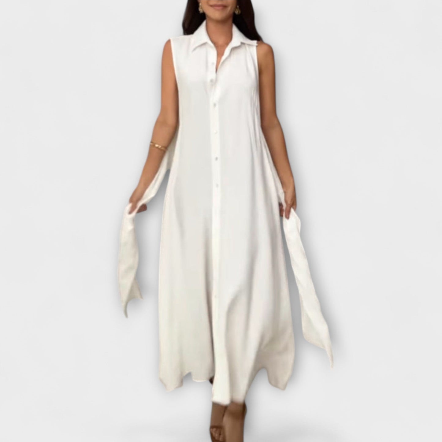 Mira - Auffälliges, einreihiges Midikleid mit Bindegürtel