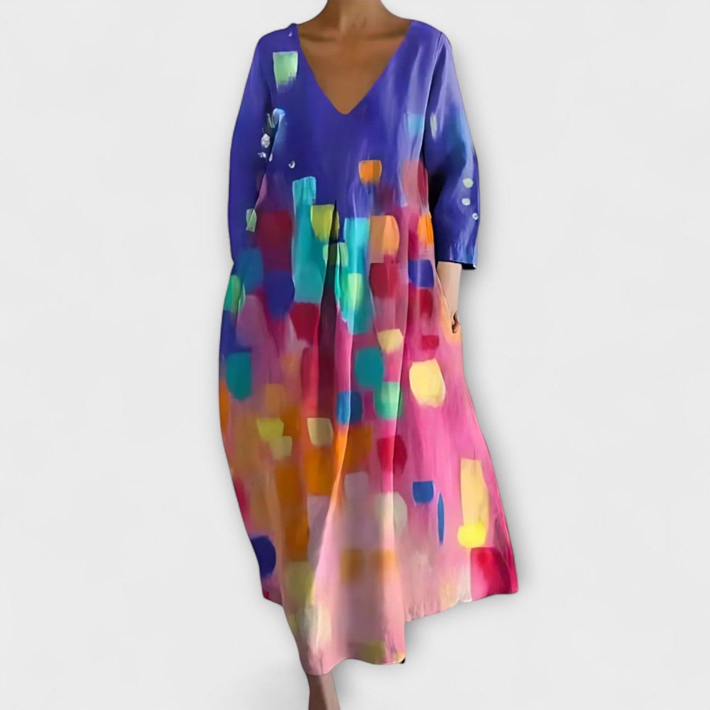 Fiona - Langes, Farbiges Kleid mit V-Ausschnitt
