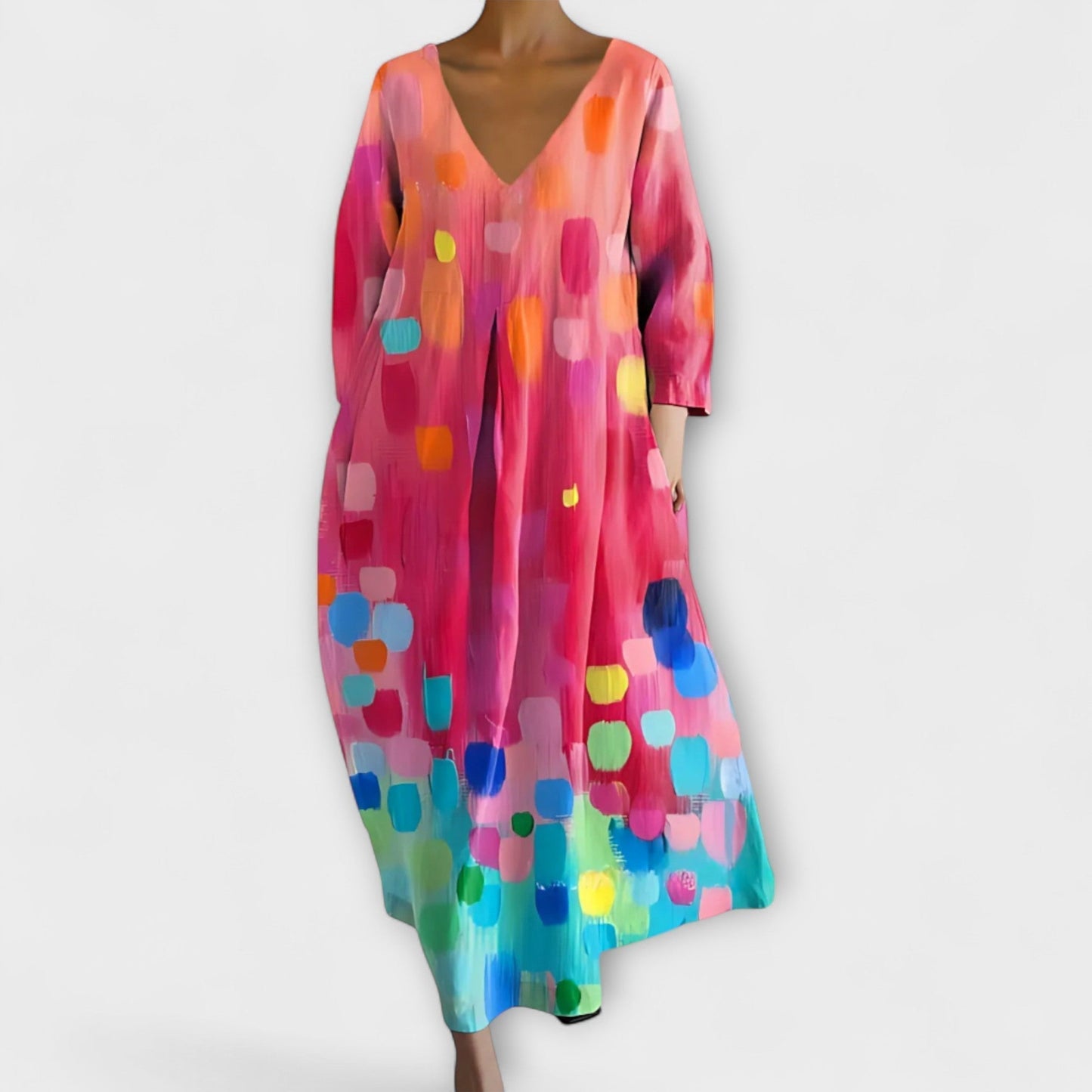 Fiona - Langes, Farbiges Kleid mit V-Ausschnitt