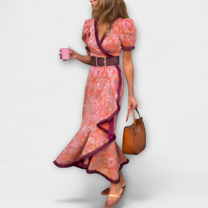 Elegantes Pink Maxi-Kleid mit kurzen Ärmeln