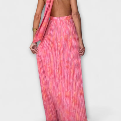 Seraphina - Schickes Halter Neck V-Ausschnitt Falten Maxi Kleid