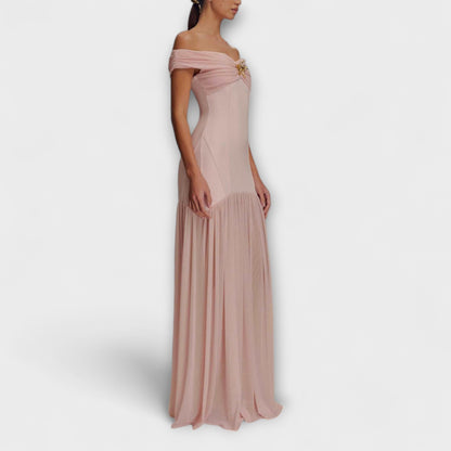 Maelie - Stilvolles trägerloses Bodycon-Maxikleid mit floralen Verzierungen