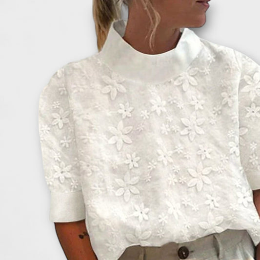 Bluse mit besticktem einfachem Stehkragen