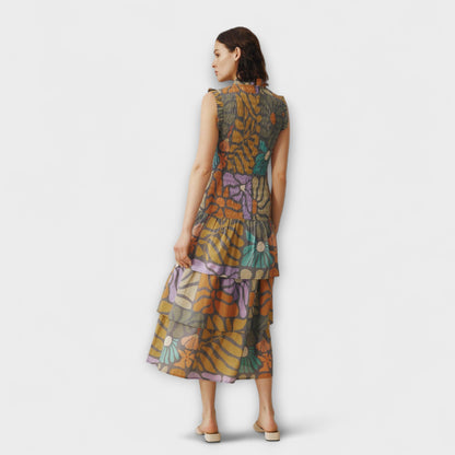 Buntes Botanisches Midi-Kleid