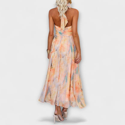 Halter-Neck Aquarell Druck Maxikleid