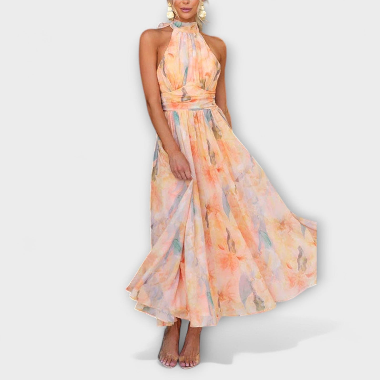Halter-Neck Aquarell Druck Maxikleid