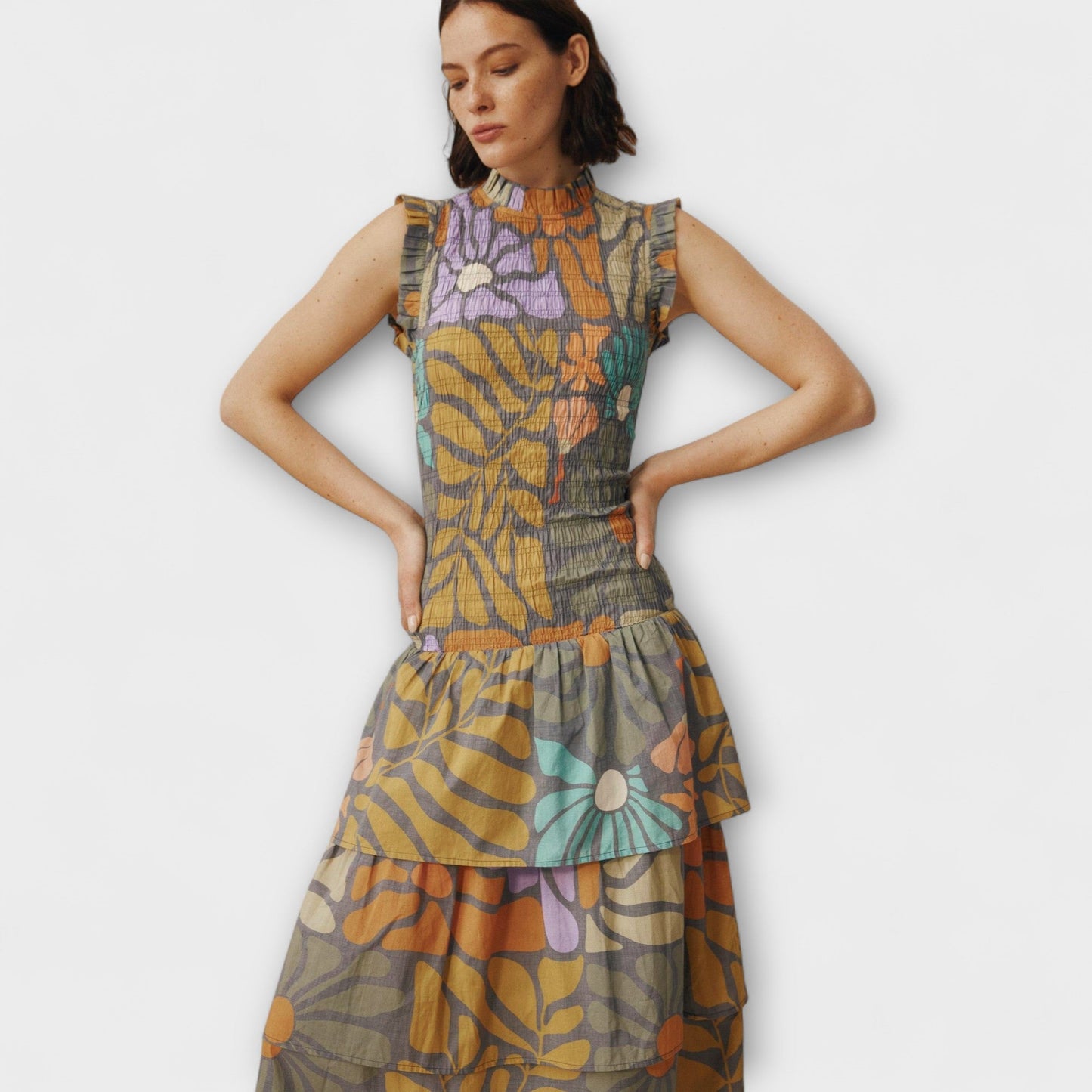 Buntes Botanisches Midi-Kleid