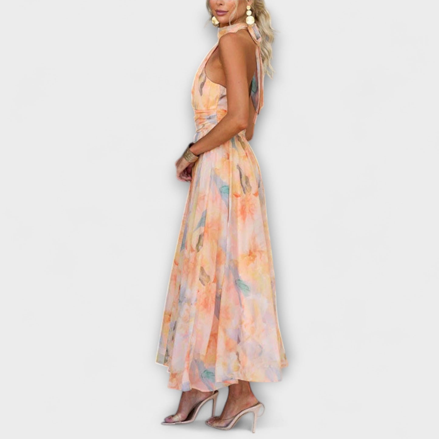 Halter-Neck Aquarell Druck Maxikleid