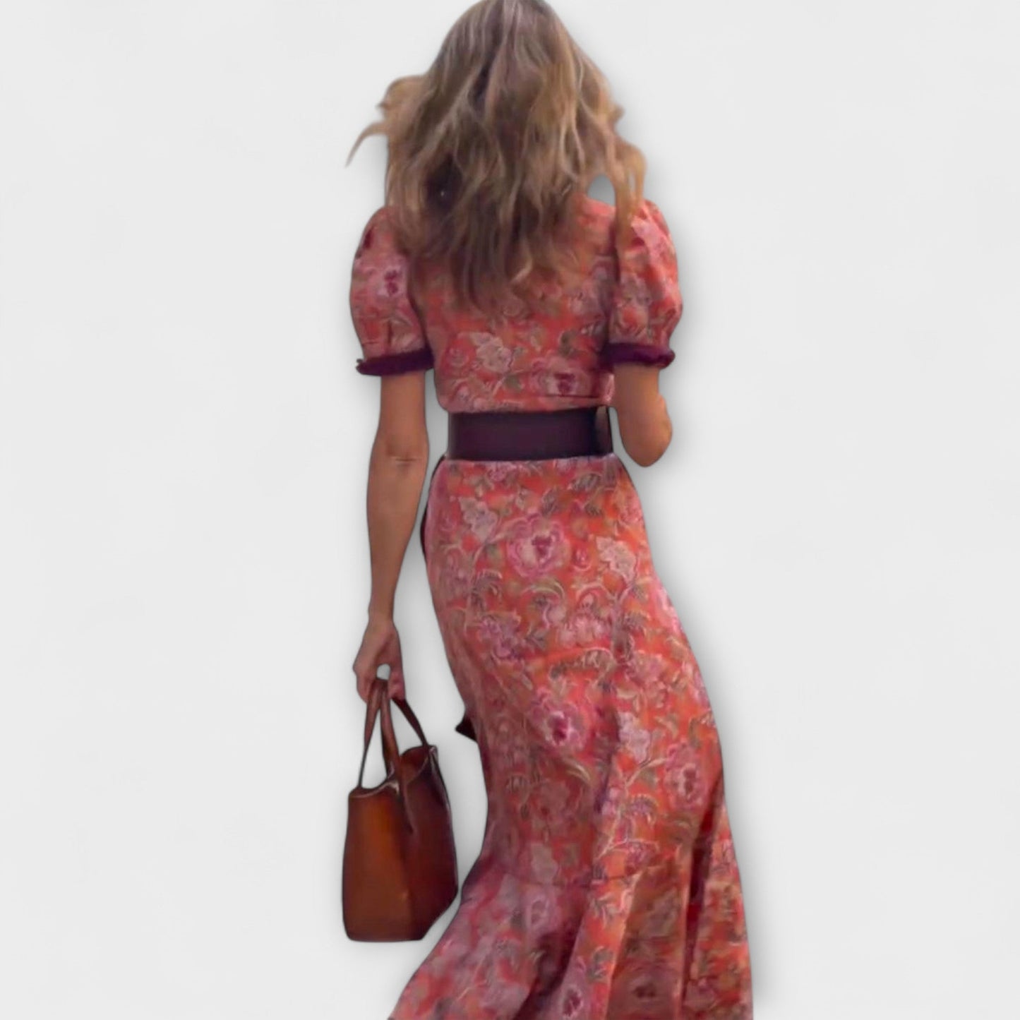 Elegantes Pink Maxi-Kleid mit kurzen Ärmeln