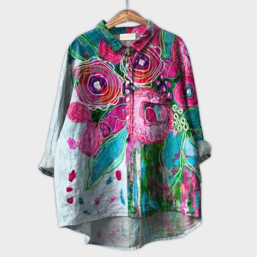 Magdalena - Handgemachte Damenbluse mit Blumenmuster