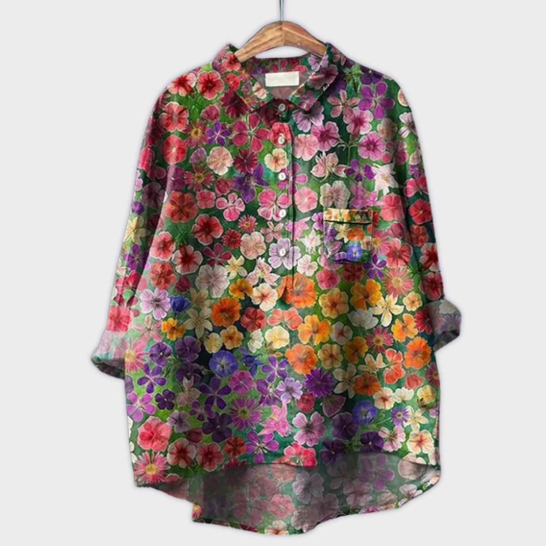 Magdalena - Handgemachte Damenbluse mit Blumenmuster