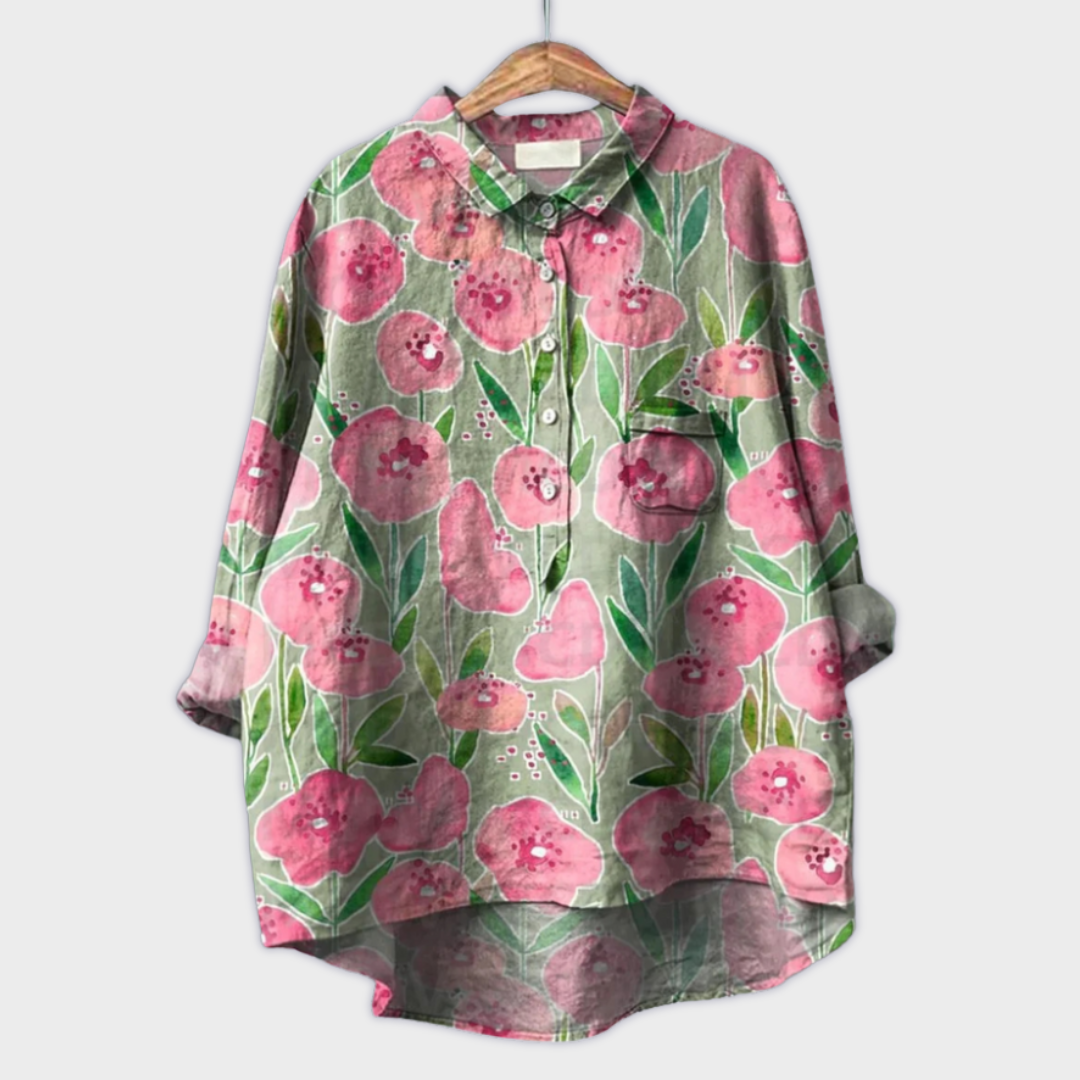 Magdalena - Handgemachte Damenbluse mit Blumenmuster