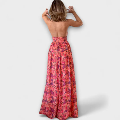 Nortrud - Maxikleid ohne Rücken mit floralem Muster