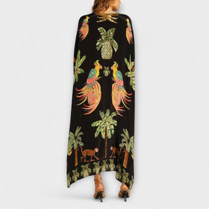 Linda - Auffälliges Kleid mit schulterfreiem Design und Kokosnussbaum-Print