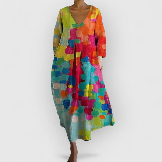 Anastasia - Buntes V-Ausschnitt Kleid